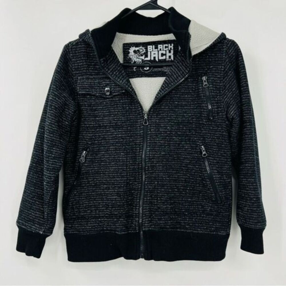 Black Jack Black Fleeced Lined Zip Up Hooded‎ Sweater Boys Size Small